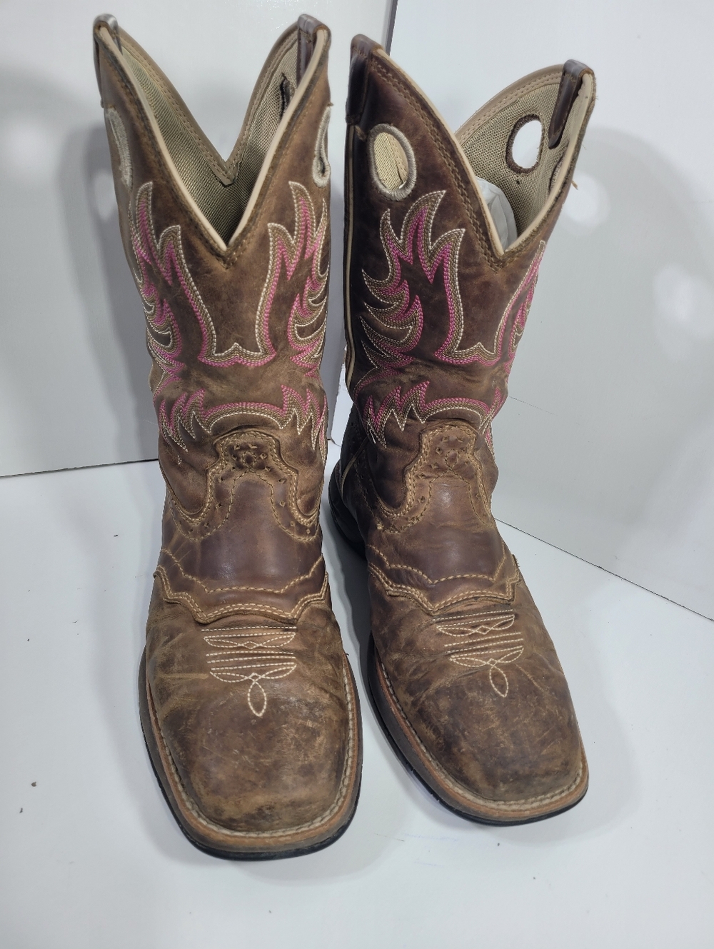Shyanne Delilah Women's Western Boots Size 8B Brown Pink Leather Square Toe